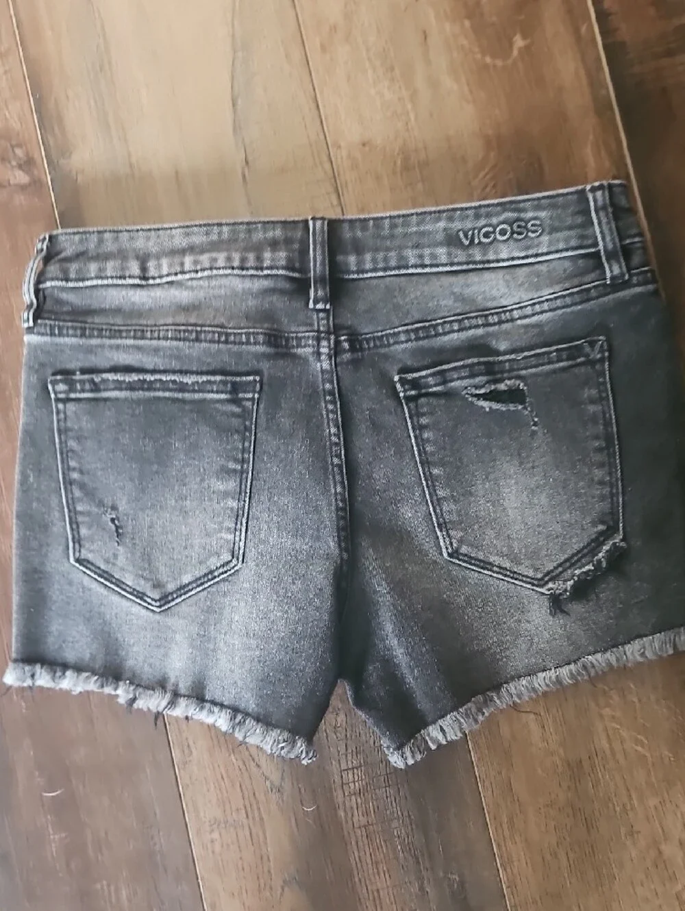 Vigoss Washed Black Ripped Denim Shorts